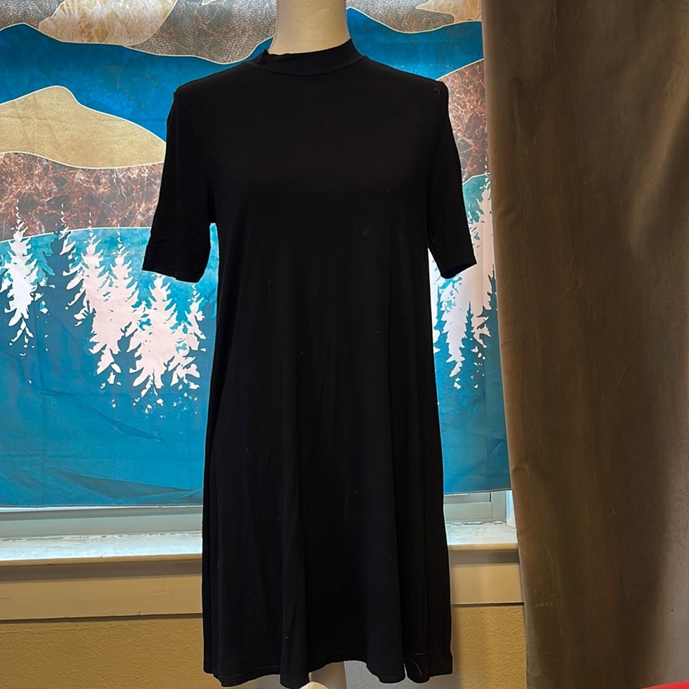 TopShop black knit short sleeve dress with high neck